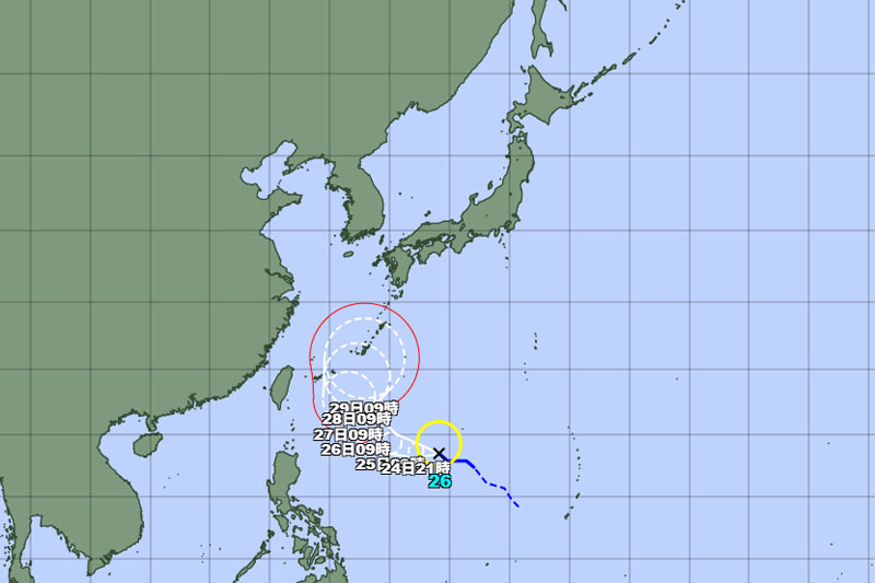 台風の位置＝24日午前9時発表、気象庁より