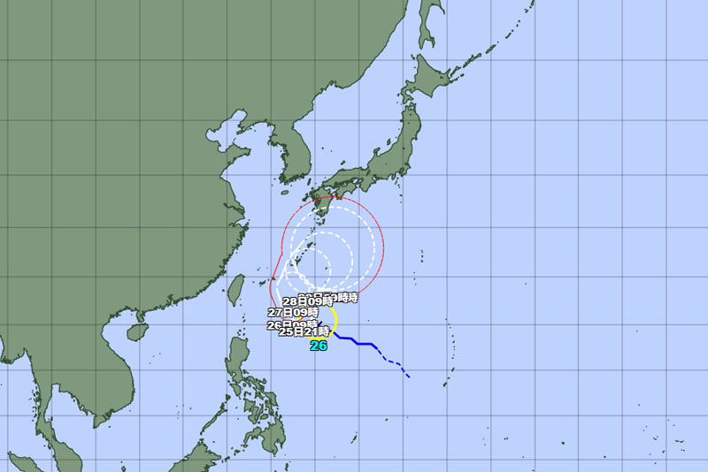 台風26号の位置＝25日午前9時発表、気象庁より