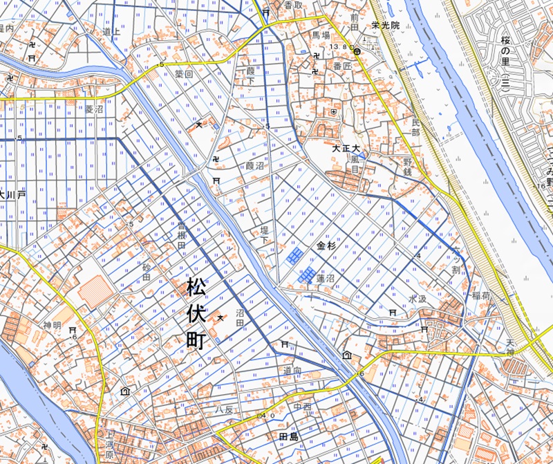 松伏町金杉周辺の様子（国土地理院のHP参照）