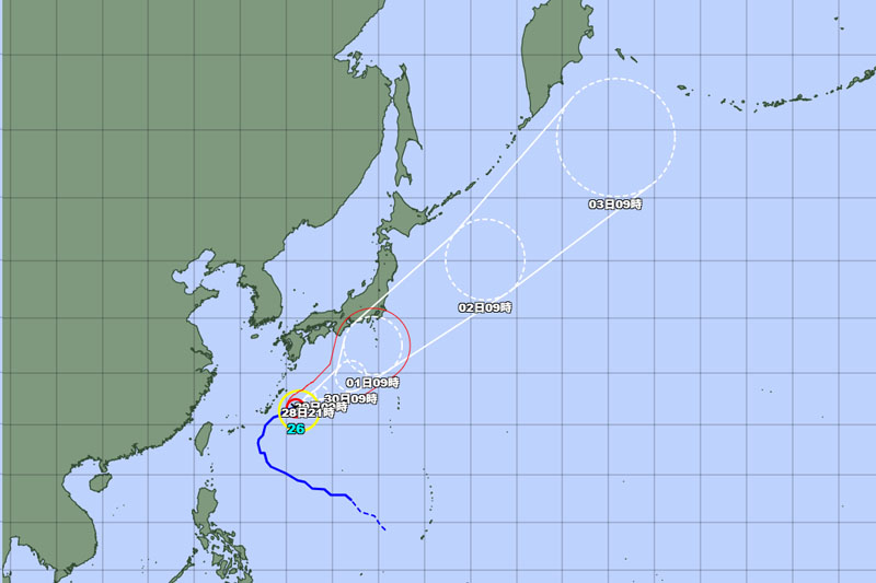 台風26号の位置＝28日午前9時発表、気象庁より