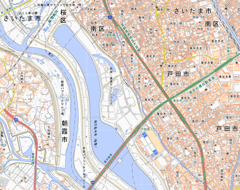 彩湖の周辺（国土地理院HPより）
