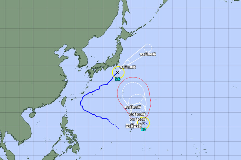 台風の位置＝1日午前6時発表、気象庁より