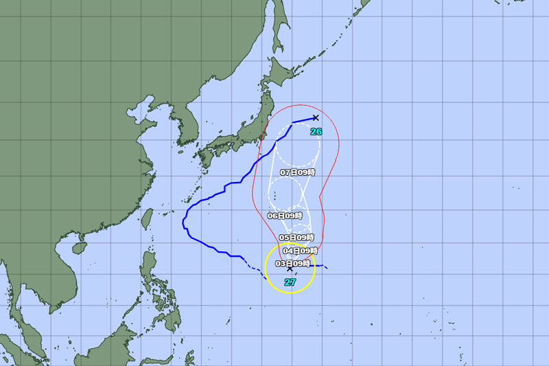 台風の位置＝2日午前9時発表、気象庁より