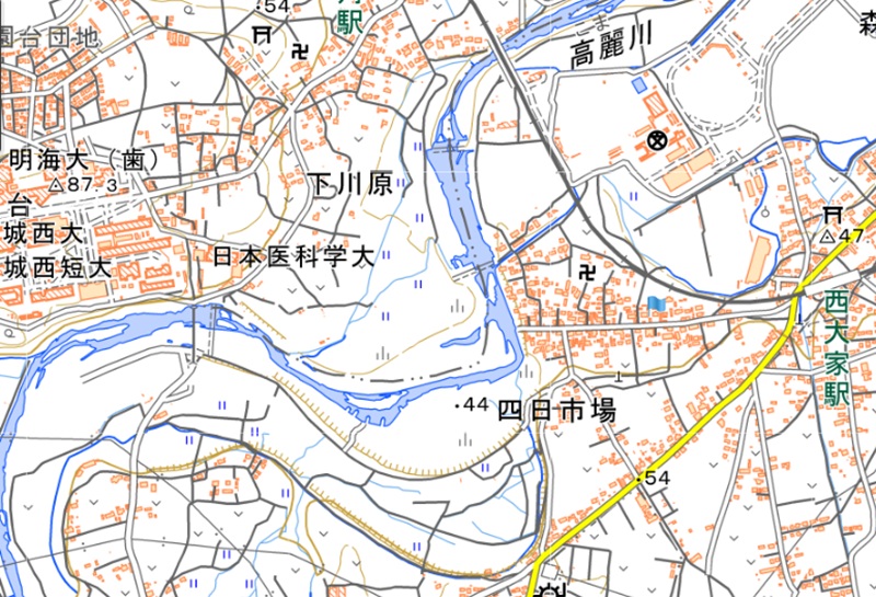 坂戸市四日市場周辺の様子（国土地理院のHP参照）