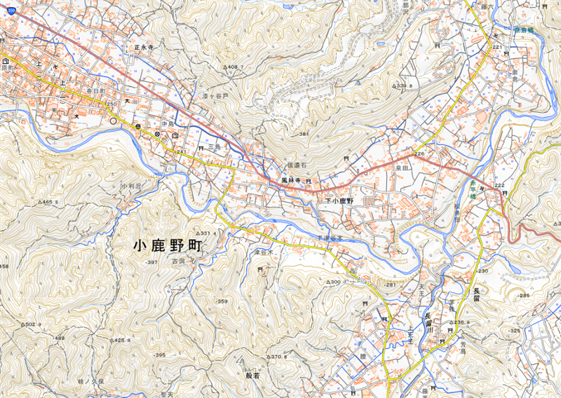 小鹿野町下小鹿野の周辺（国土地理院HPより）