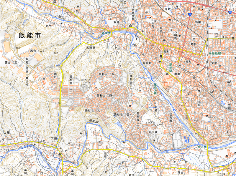 飯能市美杉台4丁目の周辺（国土地理院HPより）