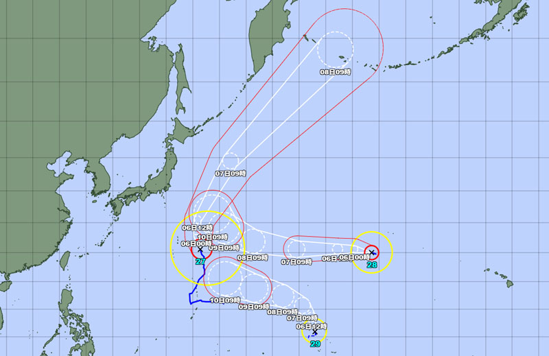 台風の位置＝5日正午発表、気象庁より