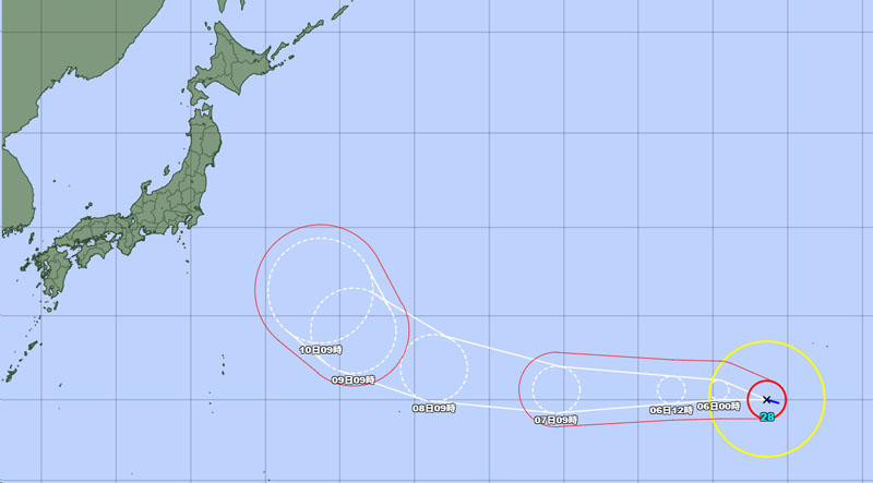 台風28号の進路＝5日正午発表、気象庁より