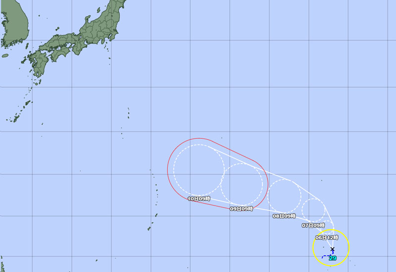 台風29号の進路＝5日正午発表、気象庁より