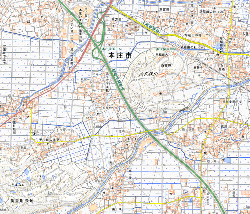 美里町下児玉の周辺（国土地理院HPより）