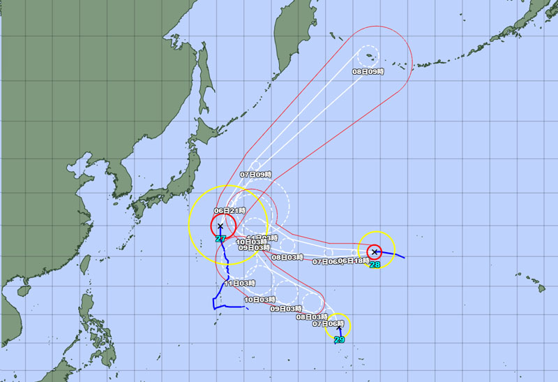 台風の位置＝6日午前9時発表、気象庁より