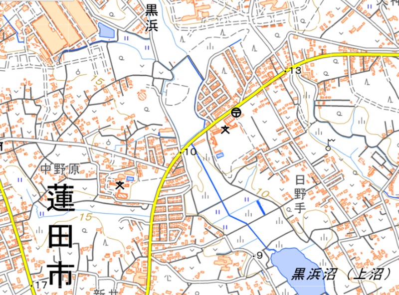 蓮田市黒浜周辺の地図（国土地理院のHP参照）