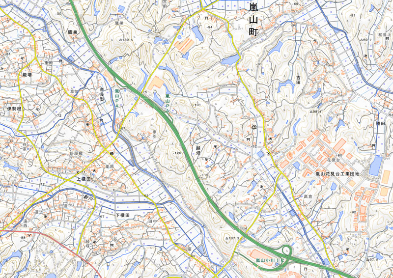嵐山町越畑の周辺（国土地理院HPより）