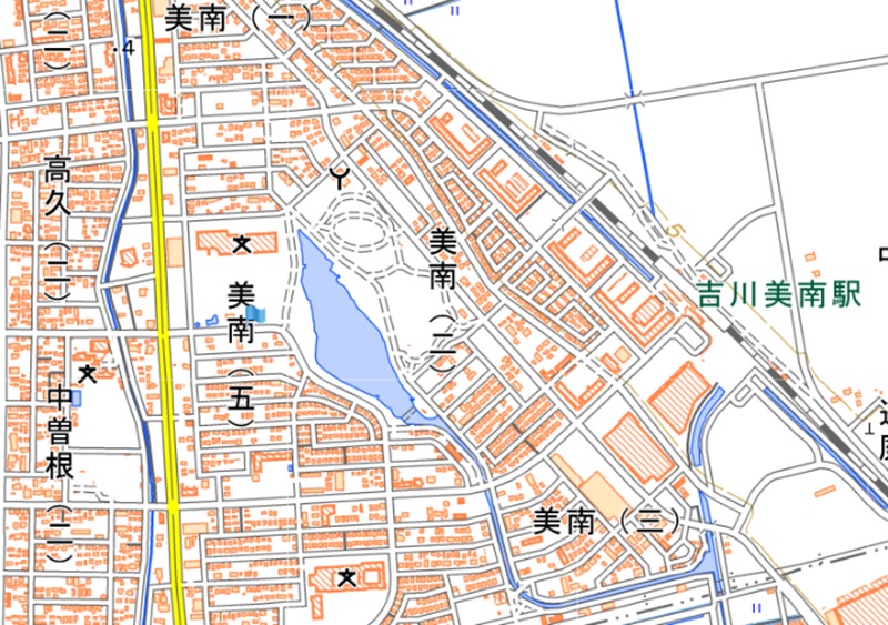 吉川市美南5丁目周辺（国土地理院のHP参照）