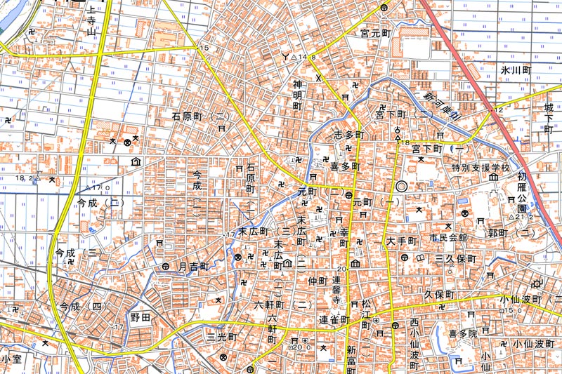 川越市石原町1丁目の周辺（国土地理院HPより）