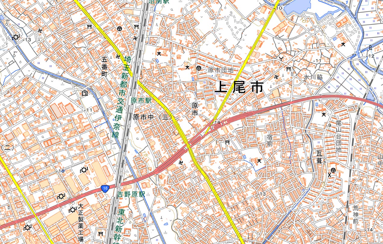 上尾市原市の周辺（国土地理院HPより