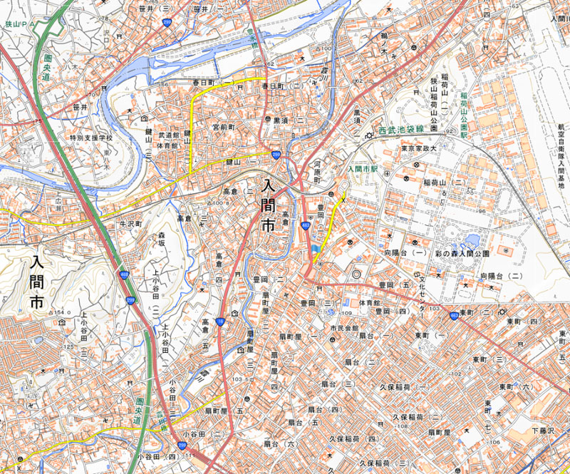 入間市豊岡1丁目の周辺（国土地理院HPより）