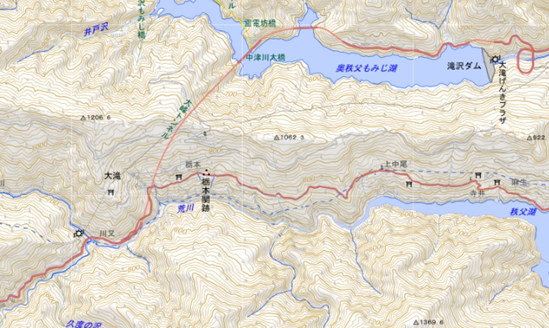 秩父市大滝栃本(国土地理院のHP参照)