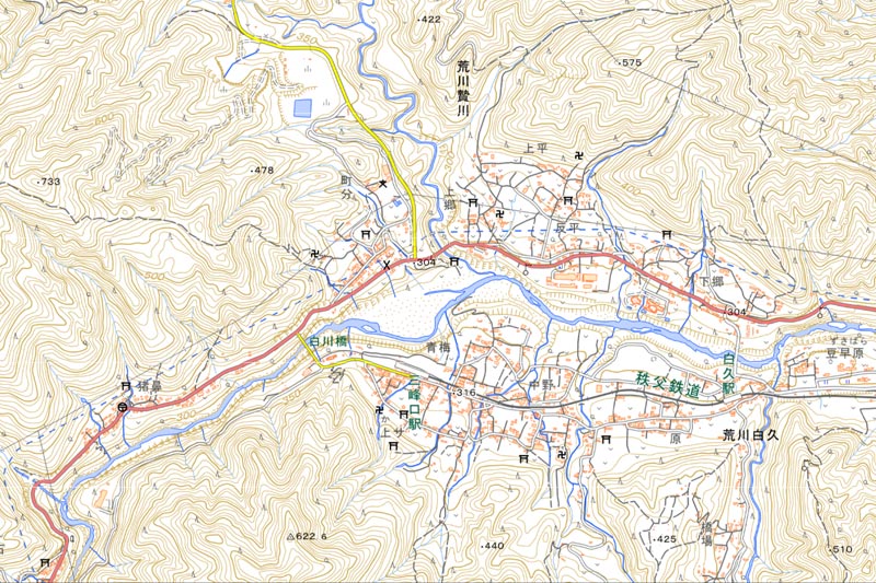 秩父市荒川贄川の周辺（国土地理院HPより）