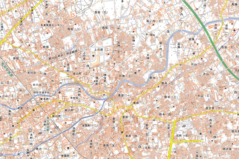 新座市石神3丁目の周辺（国土地理院HPより）