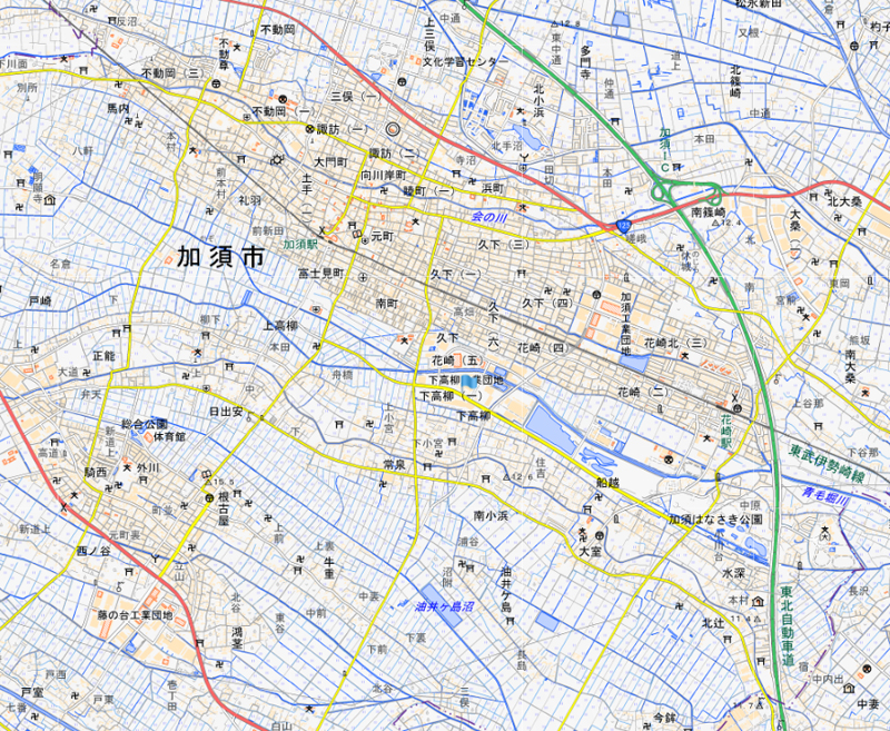 加須市下高柳1丁目の周辺（国土地理院HPより）