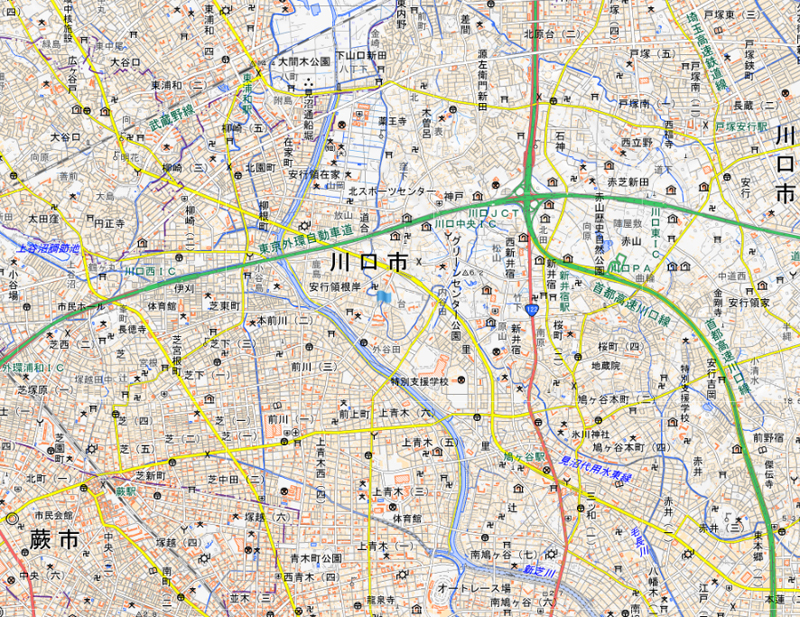 川口市安行領根岸の周辺（国土地理院HPより）
