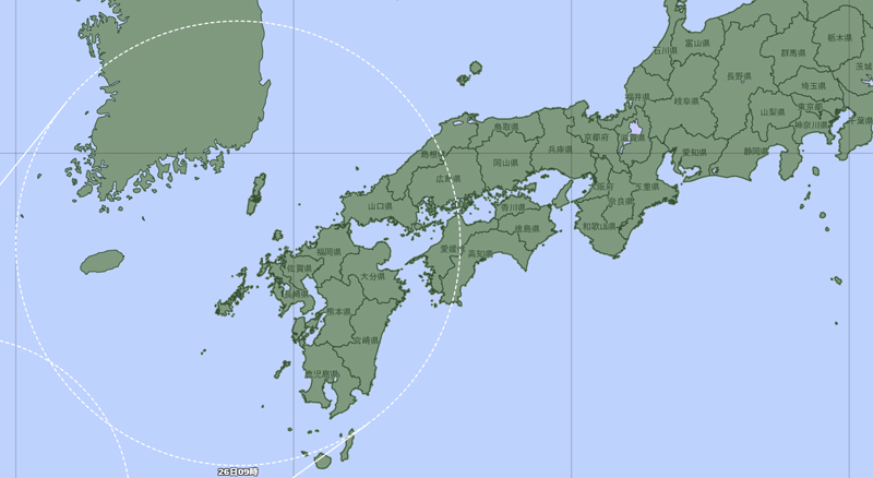 台風30号の26日午前9時の予報円拡大＝22日午前9時発表、気象庁より