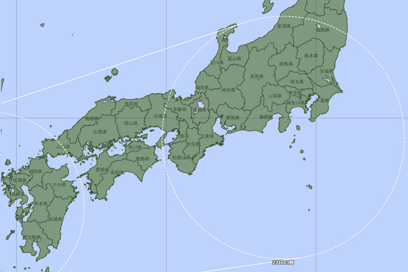 台風30号の27日午前3時の予報円拡大＝23日午前8時発表、気象庁より