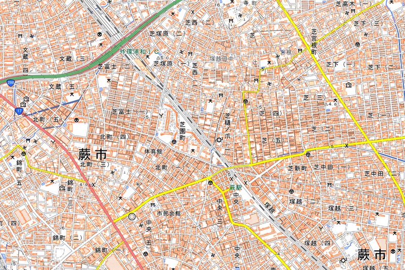 埼玉県川口市芝樋ノ爪1丁目の周辺（国土地理院HPより）