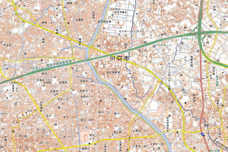 川口市大字安行領根岸の周辺（国土地理院HPより）