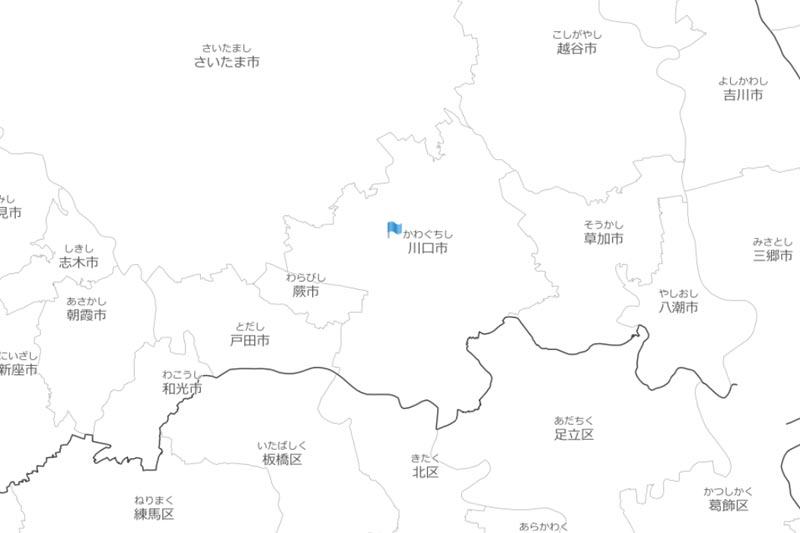 川口市大字安行領根岸周辺の白地図（国土地理院HPより）