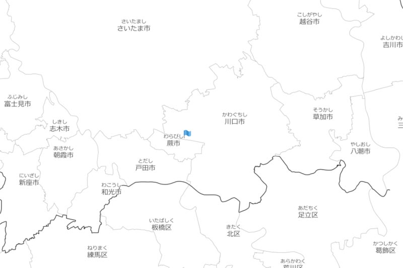 川口市芝新町周辺の白地図（国土地理院HPより）