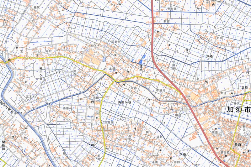 加須市内田ケ谷の周辺（国土地理院HPより）