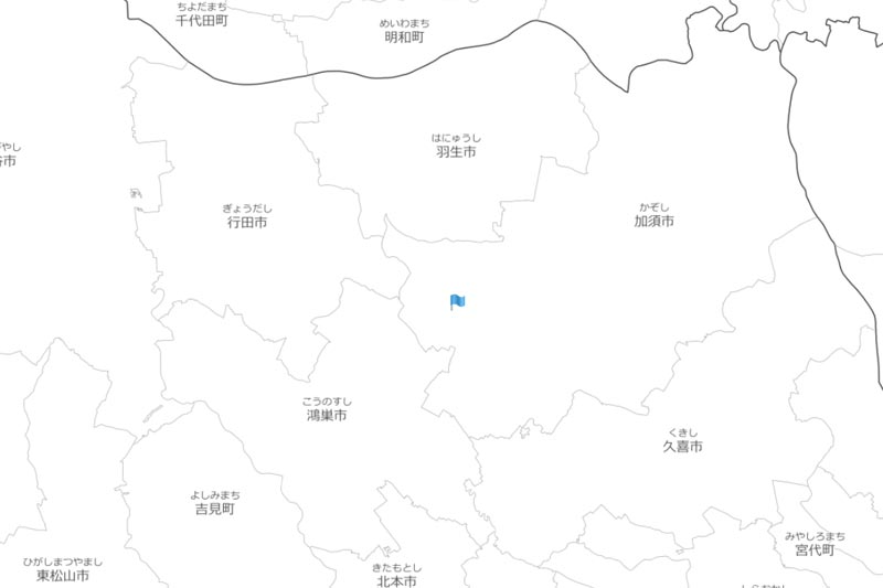 加須市内田ケ谷周辺の白地図（国土地理院HPより）