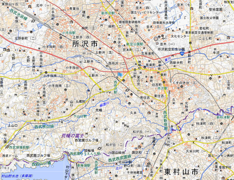 西所沢駅（所沢市西所沢1丁目）の周辺＝国土地理院HPより