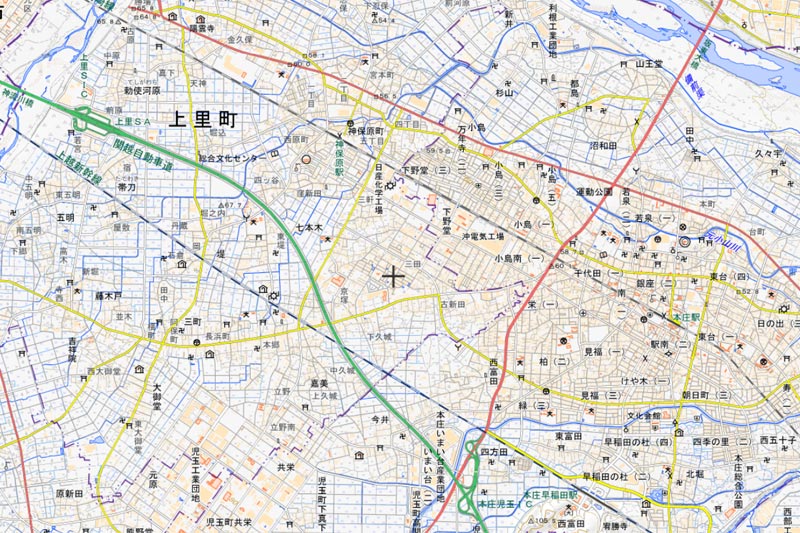 上里町大字七本木の周辺（国土地理院HPより）