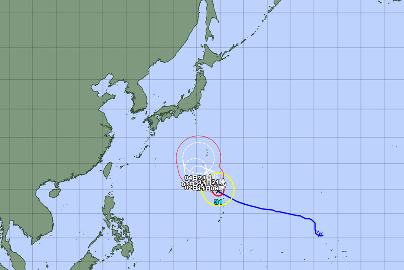 台風31号の位置＝30日午後9時発表、気象庁より