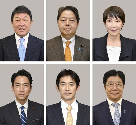 　（上段左から）茂木敏充氏、林芳正氏、高市早苗氏、（下段左から）小泉進次郎氏、小林鷹之氏、加藤勝信氏
