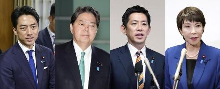 （右から）高市氏、小林氏、林氏、小泉氏