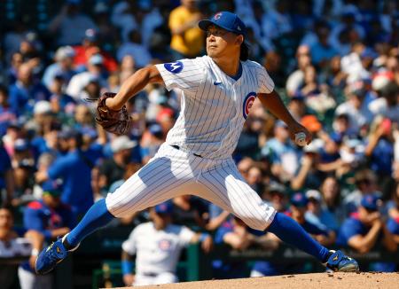 　レイズ戦に先発したカブス・今永。５回を７安打３失点で勝敗は付かなかった＝シカゴ（共同）