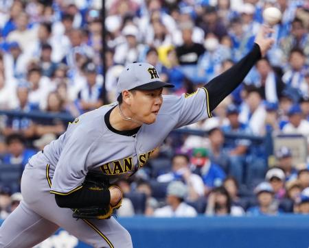 ７回に登板した阪神・及川。連続試合ホールド１７のプロ野球記録に並んだ＝横浜