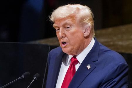 ２３日、国連総会一般討論で演説するトランプ米大統領＝ニューヨーク（ロイター＝共同）