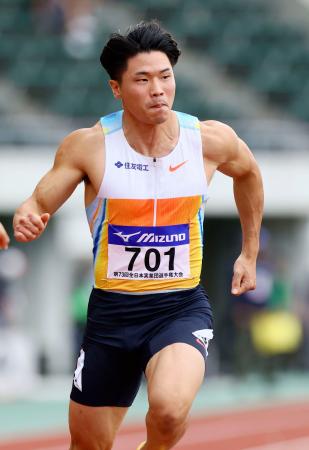 男子１００メートルで優勝した小池祐貴＝維新みらいふスタジアム