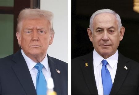 トランプ米大統領(ゲッティ=共同)、イスラエルのネタニヤフ首相(ロイター=共同)