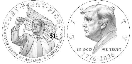 米財務省高官がＸ（旧ツイッター）に投稿した、トランプ大統領の肖像をあしらった１ドル硬貨の原案