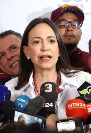 　マリア・コリナ・マチャド氏＝２０２４年７月、ベネズエラ・カラカス（共同）