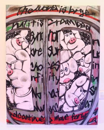 　「Ｋｉｓ―Ｍｙ―Ｆｔ２」の千賀健永さんが手がけた、ロンドンの地下鉄を題材とした絵画＝ロンドン（共同）