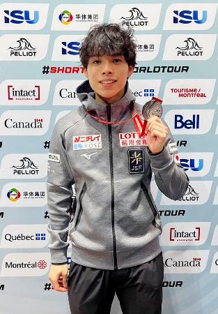 男子１５００メートルで２位に入った宮田将吾＝モントリオール（日本スケート連盟提供・共同）