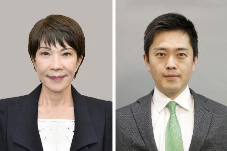 自民党の高市早苗総裁（左）、日本維新の会の吉村洋文代表