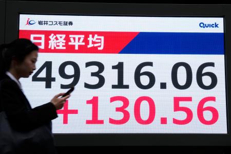 日経平均株価の終値を示すモニター=21日午後、東京都中央区